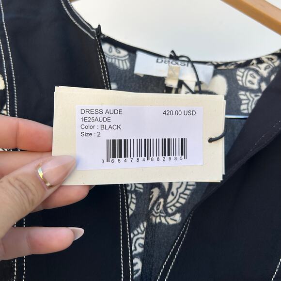 New BA&SH Aude Dress Black White BASH Medium Maxi Long Sundress Viscose Medium - Picture 5 of 9
